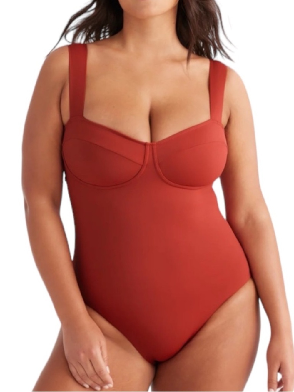 Knix Balcony Cup One Piece Swimsuit Wide Strap Back Tie Closure Rust Large